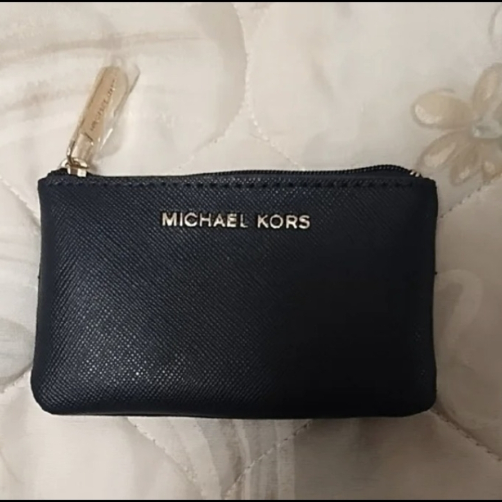NWT Michael Kors Dark Blue Coin Pouch with Gold Logo